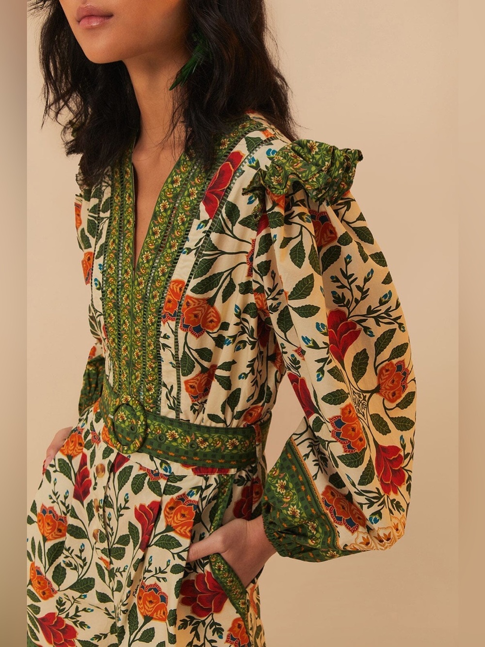 FARM RIO GARDEN TAPESTRY ROMPER IN SAND S - Picture 3 of 9